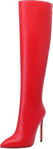 حذاء برقبة للركبة للنساء بمقدمة مدببة وكعب عالي وكعب ستيليتو أحذية طويلة بسحاب مثير مريح موضة أحذية طويلة in Kuwait