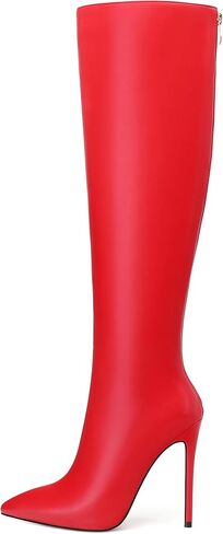 حذاء برقبة للركبة للنساء بمقدمة مدببة وكعب عالي وكعب ستيليتو أحذية طويلة بسحاب مثير مريح موضة أحذية طويلة in Kuwait