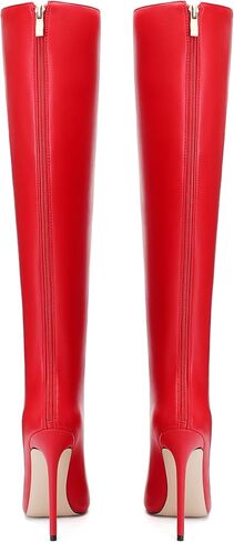 حذاء برقبة للركبة للنساء بمقدمة مدببة وكعب عالي وكعب ستيليتو أحذية طويلة بسحاب مثير مريح موضة أحذية طويلة in Kuwait