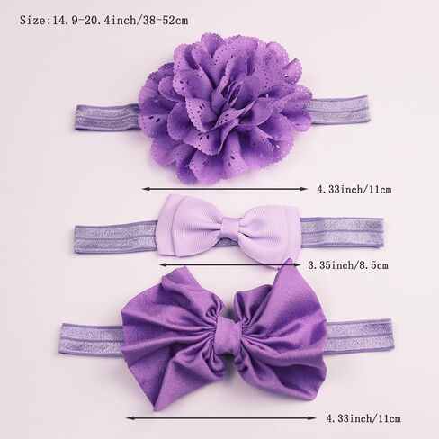 3pcs Cute Baby Bows Headband Chiffon Flower Girl Hairband for Toddler Newborn Infant Soft Elastic Hair Bow Accessories for Baby Birthday Party (Purple, Standard size) in Saudi Arabia