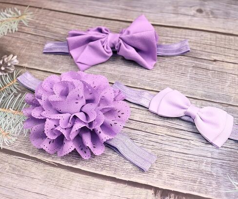 3pcs Cute Baby Bows Headband Chiffon Flower Girl Hairband for Toddler Newborn Infant Soft Elastic Hair Bow Accessories for Baby Birthday Party (Purple, Standard size) in Saudi Arabia