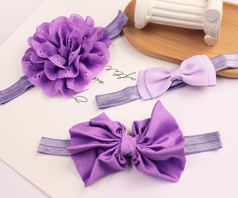 3pcs Cute Baby Bows Headband Chiffon Flower Girl Hairband for Toddler Newborn Infant Soft Elastic Hair Bow Accessories for Baby Birthday Party (Purple, Standard size) in Saudi Arabia