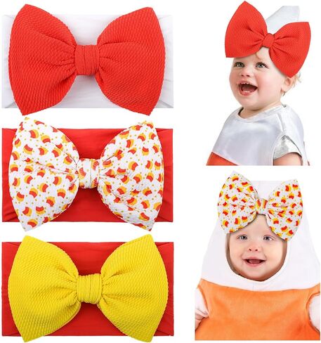YanJie Halloween Baby Girls Headbands Orange Candy Bows Baby Headbands Nylon Yellow Hairbands Halloween Hairbands Accessories for Newborns Infants Toddlers Halloween Gifts in Saudi Arabia