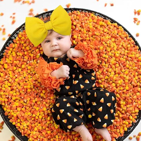 YanJie Halloween Baby Girls Headbands Orange Candy Bows Baby Headbands Nylon Yellow Hairbands Halloween Hairbands Accessories for Newborns Infants Toddlers Halloween Gifts in Saudi Arabia