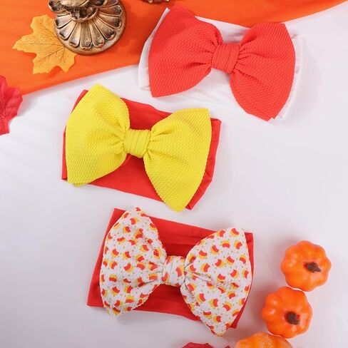 YanJie Halloween Baby Girls Headbands Orange Candy Bows Baby Headbands Nylon Yellow Hairbands Halloween Hairbands Accessories for Newborns Infants Toddlers Halloween Gifts in Saudi Arabia