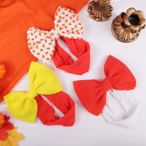 YanJie Halloween Baby Girls Headbands Orange Candy Bows Baby Headbands Nylon Yellow Hairbands Halloween Hairbands Accessories for Newborns Infants Toddlers Halloween Gifts in Saudi Arabia