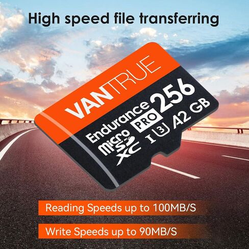 Vantrue 256GB microSDXC UHS-I U3 4K Memory Card with Adapter for Dash Cams | UHS-I U3, 4K UHD video, high speed transfer, monitoring grade, for dash cams, body cams, action cameras, security systems in Kuwait