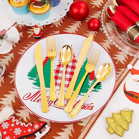 Supernal 60 Pack Gold Plastic Silverware,Rolled Plastic Silverware,Pre Wrapped Gold Silverware with Black Napkins,Heavy Duty Plastic Cutlery,Plastic Forks and Spoons,Rolled Gold Plastic Cutlery in Saudi Arabia