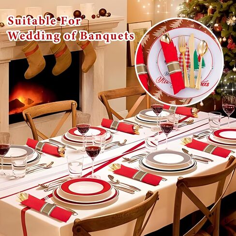Supernal 60 Pack Gold Plastic Silverware,Rolled Plastic Silverware,Pre Wrapped Gold Silverware with Black Napkins,Heavy Duty Plastic Cutlery,Plastic Forks and Spoons,Rolled Gold Plastic Cutlery in Saudi Arabia