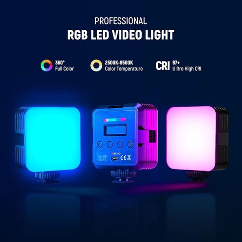 ضوء فيديو LED مغناطيسي صغير RGB، حجم الجيب RGB61 360 درجة لون كامل على ضوء الكاميرا مع بطارية 2000 مللي أمبير/أحذية باردة/CRI 97+/20 مشهد/2500K-8500K درجة حرارة اللون in Kuwait