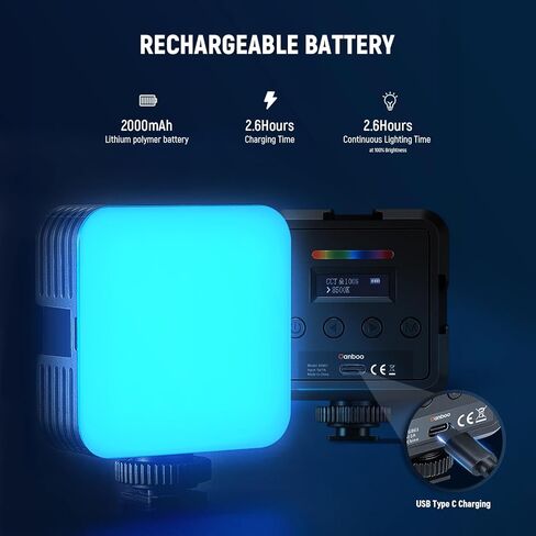 ضوء فيديو LED مغناطيسي صغير RGB، حجم الجيب RGB61 360 درجة لون كامل على ضوء الكاميرا مع بطارية 2000 مللي أمبير/أحذية باردة/CRI 97+/20 مشهد/2500K-8500K درجة حرارة اللون in Kuwait