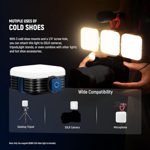ضوء فيديو LED مغناطيسي صغير RGB، حجم الجيب RGB61 360 درجة لون كامل على ضوء الكاميرا مع بطارية 2000 مللي أمبير/أحذية باردة/CRI 97+/20 مشهد/2500K-8500K درجة حرارة اللون in Kuwait