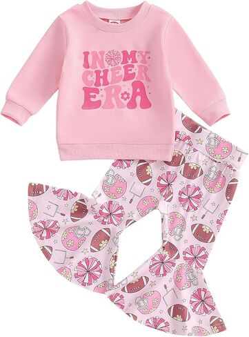 Baby Girl Football Outfit Long Sleeve Round Neck Sweatshirt Pullover Football Flare Pants Toddler Fall Clothes in Saudi Arabia