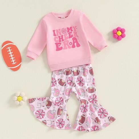 Baby Girl Football Outfit Long Sleeve Round Neck Sweatshirt Pullover Football Flare Pants Toddler Fall Clothes in Saudi Arabia
