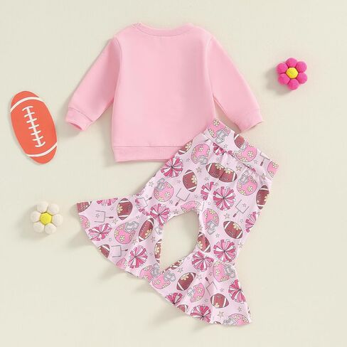 Baby Girl Football Outfit Long Sleeve Round Neck Sweatshirt Pullover Football Flare Pants Toddler Fall Clothes in Saudi Arabia