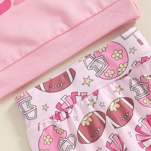 Baby Girl Football Outfit Long Sleeve Round Neck Sweatshirt Pullover Football Flare Pants Toddler Fall Clothes in Saudi Arabia