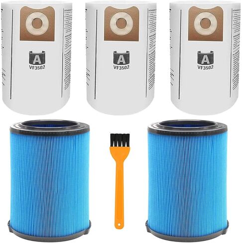 عبوة من 2 مرشحات بديلة VF5000 من ANBOO لمكنسة Ridgid Shop Vac 5-20 جالون للمكانس الكهربائية الرطبة/الجافة + 3 عبوات VF3502 أكياس فلتر مكنسة كهربائية متوافقة مع مكانس Shop Vac 12-16 جالون، مع فرشاة واحدة in Kuwait