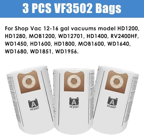 عبوة من 2 مرشحات بديلة VF5000 من ANBOO لمكنسة Ridgid Shop Vac 5-20 جالون للمكانس الكهربائية الرطبة/الجافة + 3 عبوات VF3502 أكياس فلتر مكنسة كهربائية متوافقة مع مكانس Shop Vac 12-16 جالون، مع فرشاة واحدة in Kuwait