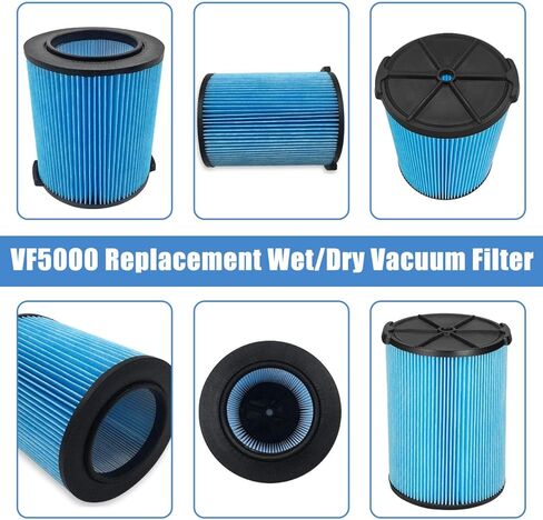 عبوة من 2 مرشحات بديلة VF5000 من ANBOO لمكنسة Ridgid Shop Vac 5-20 جالون للمكانس الكهربائية الرطبة/الجافة + 3 عبوات VF3502 أكياس فلتر مكنسة كهربائية متوافقة مع مكانس Shop Vac 12-16 جالون، مع فرشاة واحدة in Kuwait