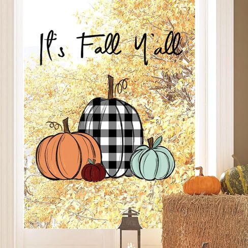 Fall Window Clings Boho Pumpkin Maple Leaf Reusable Window Decals for Autumn Thanksgiving Home Kitchen Window Glass Decor in Kuwait