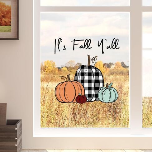 Fall Window Clings Boho Pumpkin Maple Leaf Reusable Window Decals for Autumn Thanksgiving Home Kitchen Window Glass Decor in Kuwait