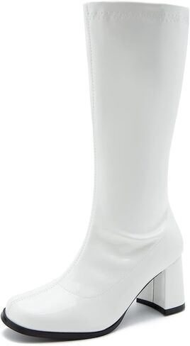 Women's Go-Go Boot Mid Calf Boots PU Leather Ladies Party Dance Shoes with Zipper Costume Boots in Saudi Arabia