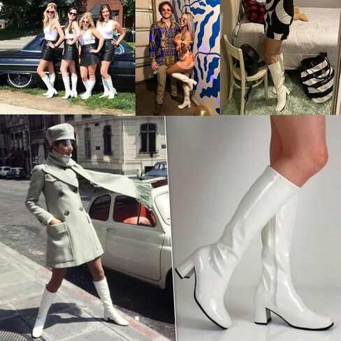 Women's Go-Go Boot Mid Calf Boots PU Leather Ladies Party Dance Shoes with Zipper Costume Boots in Saudi Arabia