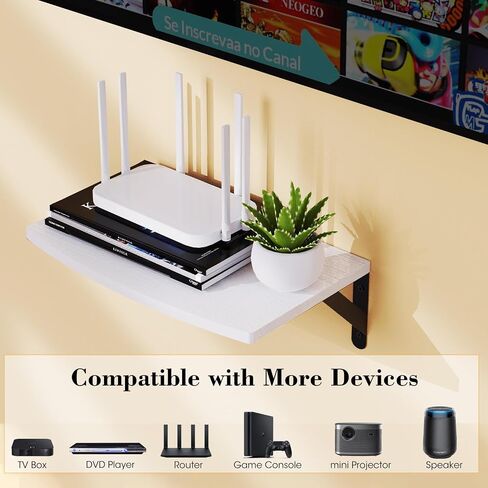 Mini Projector Shelf for Wall Mount, Projector Wall Mount Floating Shelf, Black Projector Stand, Projector Rack Holder, Modem Cable Shelf by Wood with Cable Ties in Saudi Arabia