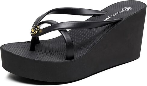 Women's Thong Wedge Platform Slides Sandals Fashion Comfort Open Round Toe Slip On Anti-Slip Chunky Heel Flip Flops Summer Pool Party Beach Walking Sandals in Saudi Arabia