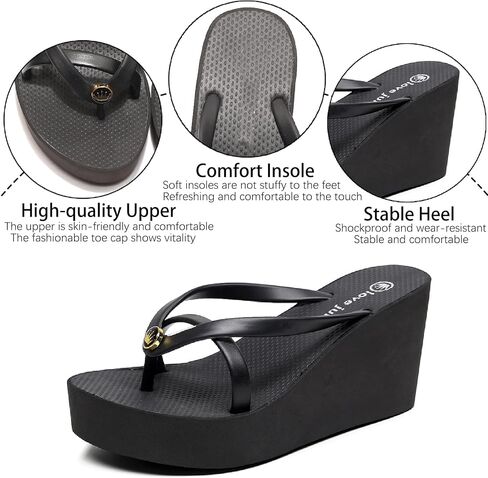 Women's Thong Wedge Platform Slides Sandals Fashion Comfort Open Round Toe Slip On Anti-Slip Chunky Heel Flip Flops Summer Pool Party Beach Walking Sandals in Saudi Arabia