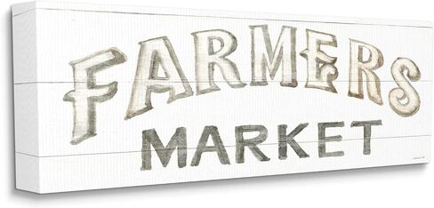 Stupell Industries Traditional Farmers Market Sign Classic Typography Canvas Wall Art, 24 x 10, Off- White in Saudi Arabia