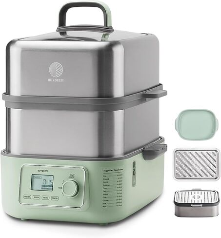 BUYDEEM G563 5-Quart Electric Food Steamer for Cooking, One Touch Vegetable Steamer, Digital Multifunctional Steamer, Quick Steam in 60s, Stainless Steel Steamer Tray & Glass Lid, Cozy Greenish, 1500W in Saudi Arabia