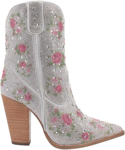 Dingo Womens Neon Moon Rhinestone Pointed Toe Casual Boots Ankle High Heel 3" & Up - Pink in Kuwait