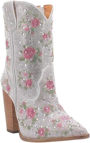 Dingo Womens Neon Moon Rhinestone Pointed Toe Casual Boots Ankle High Heel 3" & Up - Pink in Kuwait