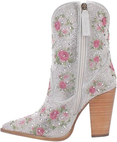 Dingo Womens Neon Moon Rhinestone Pointed Toe Casual Boots Ankle High Heel 3" & Up - Pink in Kuwait