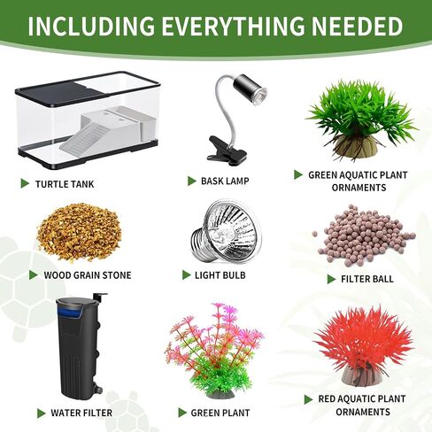 (Tank + Light + Filter+ Filter Balls) Turtle Tank Kit, Turtle Tank Starter Kit with Basking Platform and Soil Box,Bottom Drainage, Multi-Function Areas for Turtles, Crabs,Fishes, Amphibians,Reptiles. in Saudi Arabia