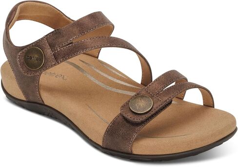 Aetrex Women's Jess Orthopedic Adjustable Quarter Strap Sandals - Comfort Memory Foam Fashion Flat Womens Sandals with Arch Support Smoke in Kuwait