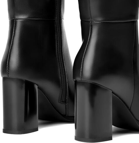 Lumeheel Black Knee High Boots for Women Round Toe Chunky Heel Gogo Boots with Side Zip Women's Fashion Tall Boots in Kuwait