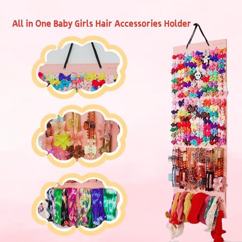 Hair Bow Holder Organizer for Girls, Baby Hair Accessory Storage Display for Hair Clips, Claw Clips, Headbands (Pink) in Saudi Arabia
