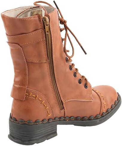 TMA EYES Women's Clasical Lace-Up Zipper Breathable Lining Flat with Hand-stitched Mid-calf Boots in Kuwait