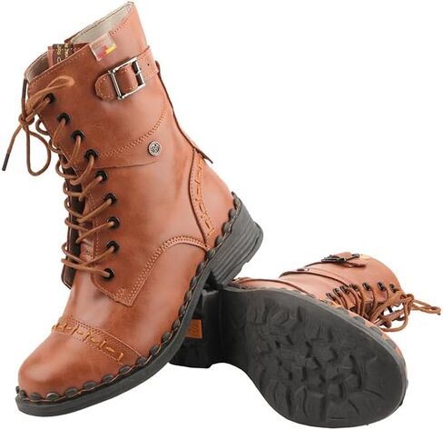 TMA EYES Women's Clasical Lace-Up Zipper Breathable Lining Flat with Hand-stitched Mid-calf Boots in Kuwait