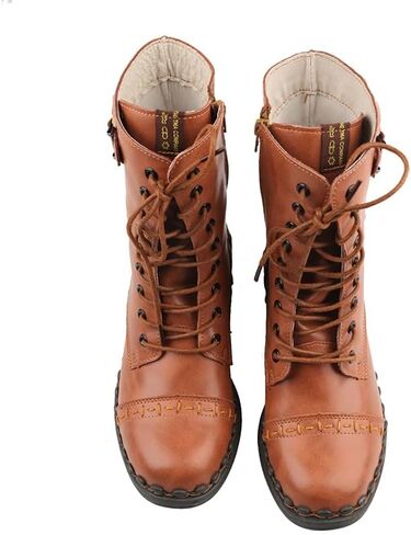 TMA EYES Women's Clasical Lace-Up Zipper Breathable Lining Flat with Hand-stitched Mid-calf Boots in Kuwait