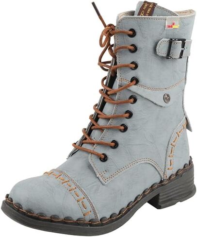 TMA EYES Women's Clasical Lace-Up Zipper Breathable Lining Flat with Hand-stitched Mid-calf Boots in Kuwait