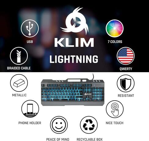 Klim Lightning Semi Mechanical Gaming Keyboard + 7 LED Colors + Metal Frame + Compatible with PC Mac PS4 ps5 Xbox One + Wired Hybrid Keyboard (Renewed) in Saudi Arabia