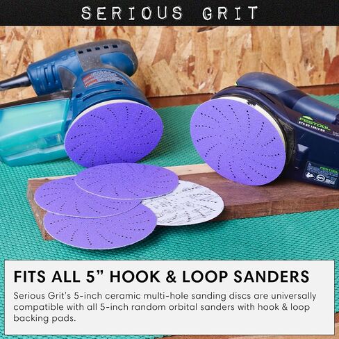 5-Inch Assorted Grit Ceramic Multi-Hole Hook & Loop Sanding Discs - Advanced Grain for Fast Cutting & Long Life - Film-Backed Universal Fit Sandpaper for 5-in Sanders - 50 Pack Box in Saudi Arabia