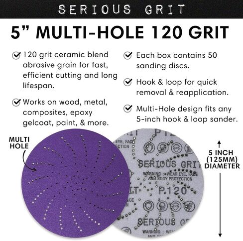 5-Inch Assorted Grit Ceramic Multi-Hole Hook & Loop Sanding Discs - Advanced Grain for Fast Cutting & Long Life - Film-Backed Universal Fit Sandpaper for 5-in Sanders - 50 Pack Box in Saudi Arabia