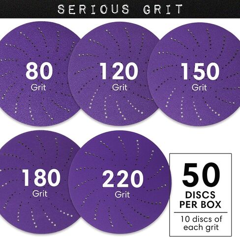 5-Inch Assorted Grit Ceramic Multi-Hole Hook & Loop Sanding Discs - Advanced Grain for Fast Cutting & Long Life - Film-Backed Universal Fit Sandpaper for 5-in Sanders - 50 Pack Box in Saudi Arabia