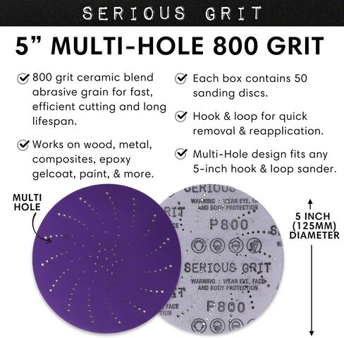 5-Inch Assorted Grit Ceramic Multi-Hole Hook & Loop Sanding Discs - Advanced Grain for Fast Cutting & Long Life - Film-Backed Universal Fit Sandpaper for 5-in Sanders - 50 Pack Box in Saudi Arabia