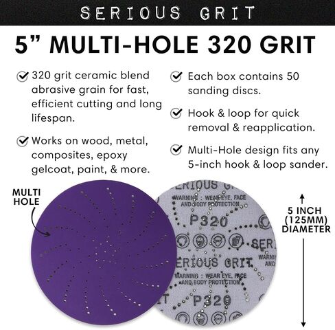 5-Inch Assorted Grit Ceramic Multi-Hole Hook & Loop Sanding Discs - Advanced Grain for Fast Cutting & Long Life - Film-Backed Universal Fit Sandpaper for 5-in Sanders - 50 Pack Box in Saudi Arabia