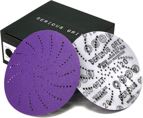 Serious Grit - 5-Inch P120 Grit Ceramic Multi-Hole Sanding Discs - 50 Pack | Fits 5" Hook & Loop Sanders - Universal Dust Extraction Pattern - Film-Backed Heavy-Duty Sandpaper for Wood, Metal & Paint in Saudi Arabia